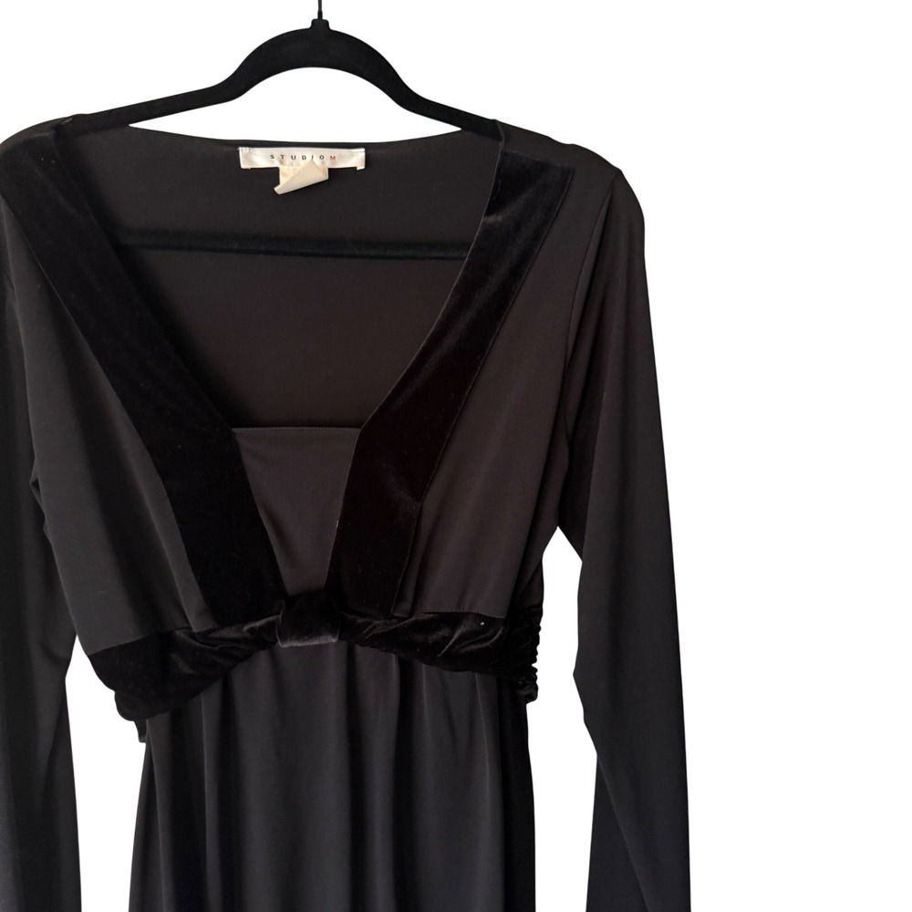 Studio M Vintage Y2k Black Velvet Trim‎ Long Sleeve M Whimsigoth Fairy Grunge